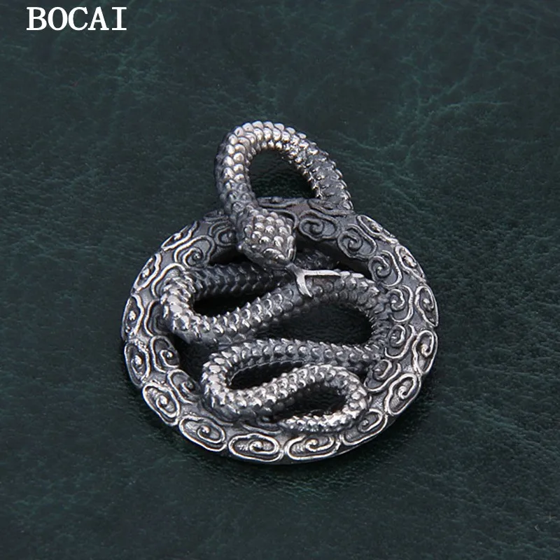 BOCAI S925 Pure Silver Retro Personality Niche Zodiac Year Spirit Snake Pendant