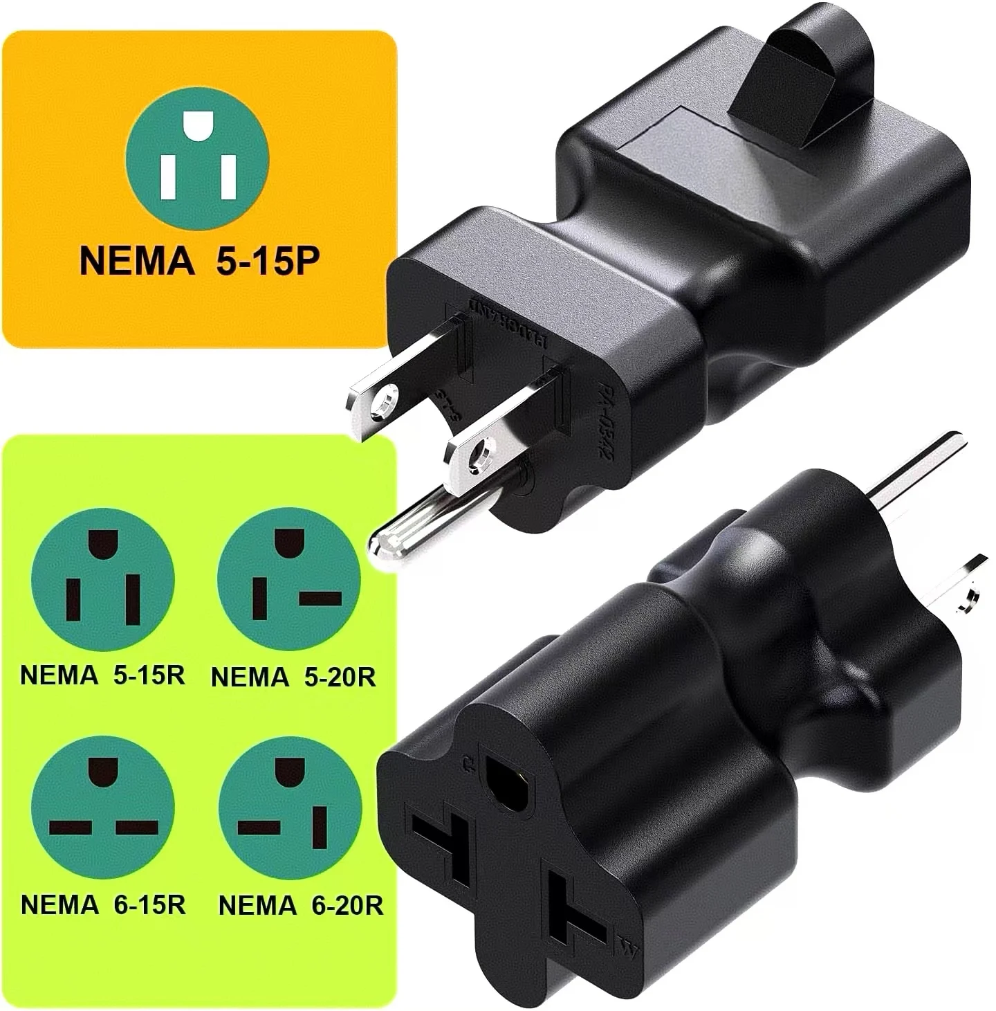 (5PACK)4 in 1 AC Power Adapter,5-15P 15A 125V to 20A 250V Adapter,15 Amp Household AC Plug to 20 Amp T Blade Adapter