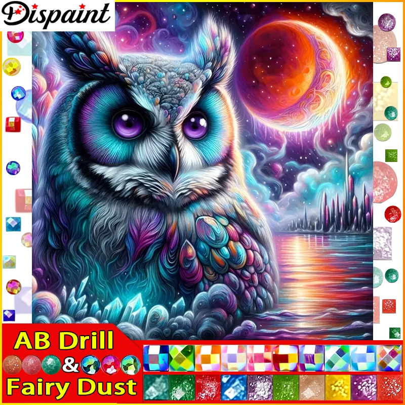 

Dispaint Fairy Dust AB Алмазная картина Полная квадратная/круглая дрель 5D DIY "Сова Животное Луна" Алмазная вышивка Стразы Крест