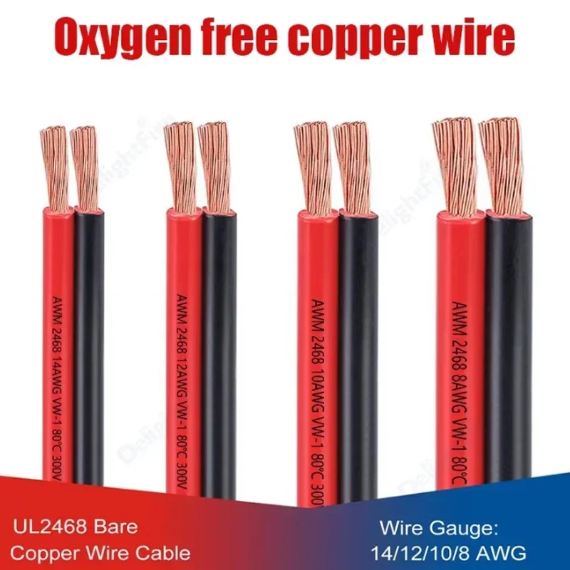 2pin Solar Panel Copper Wire 8 10 12 14 AWG Red Black Cable 2core Electrical Wire for RV Inverter Motor Battery Car Auto Vehicle