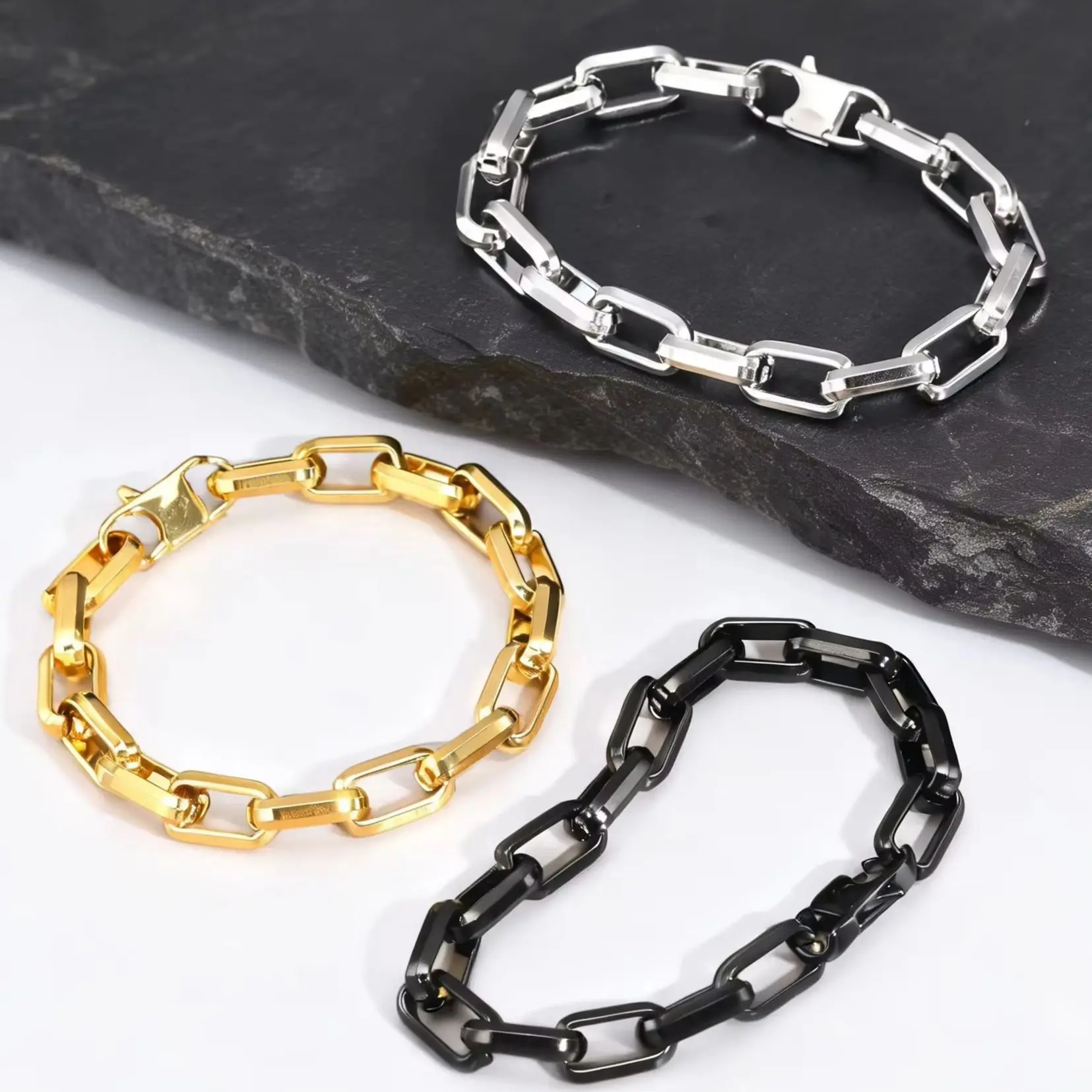 Chunky Chain Bracelets for Men,Silver Black Grey Gold Color Stainless Steel Chain Wristband,Stylish Gift for Son Dad