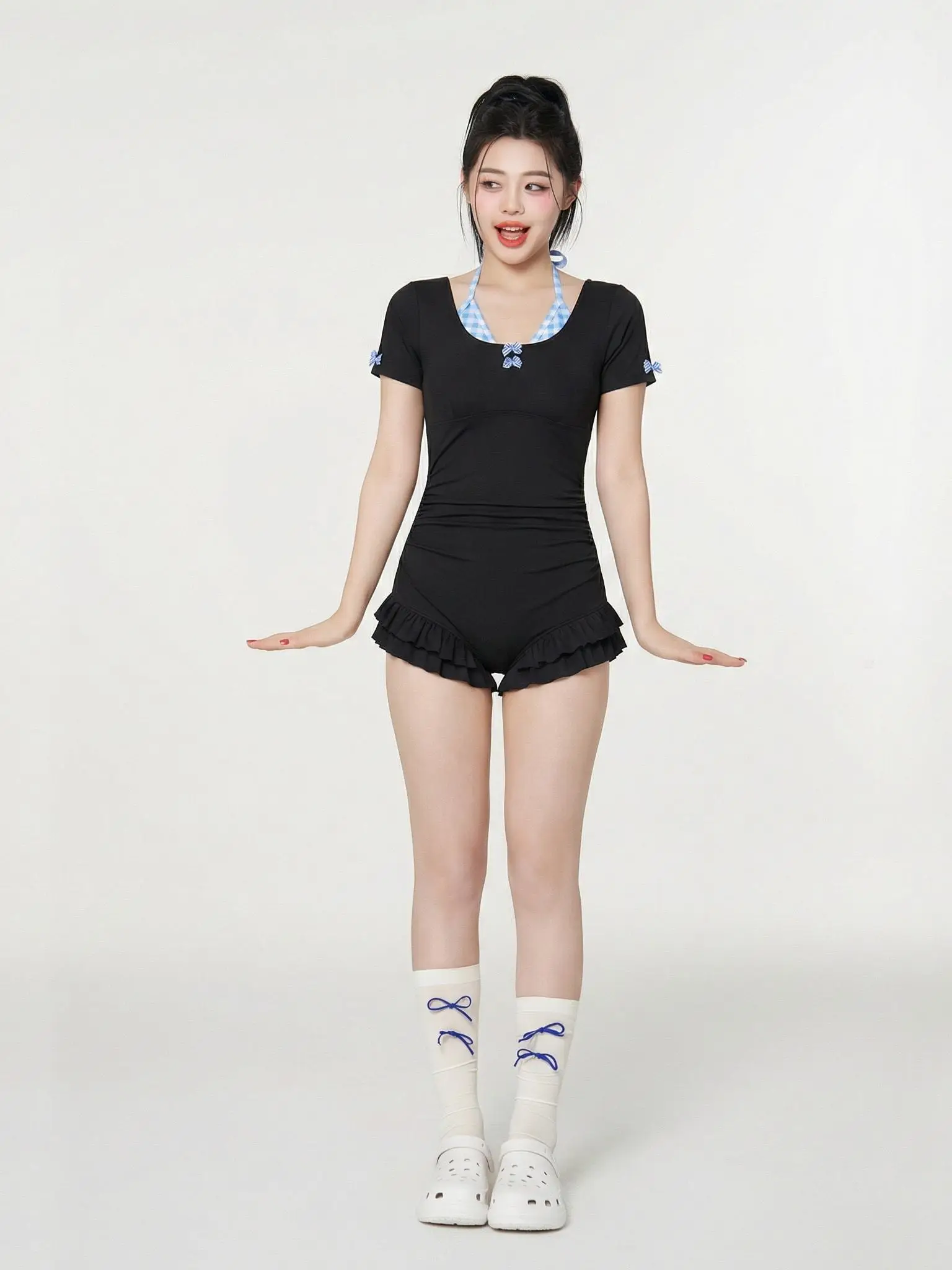 plus Size Swimwear for Plump Girls Concealing Flattering And Conservative Design Short Sleeve round Neck Casual Style