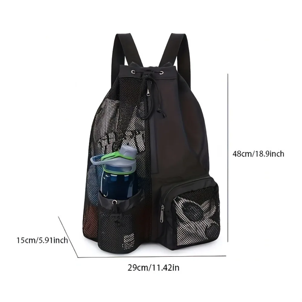 1pc Mesh Drawstring Swimming Backpack Large Capacity Portable Beach Gym Bag Unisex Outdoor Travel Sport Storage Sack