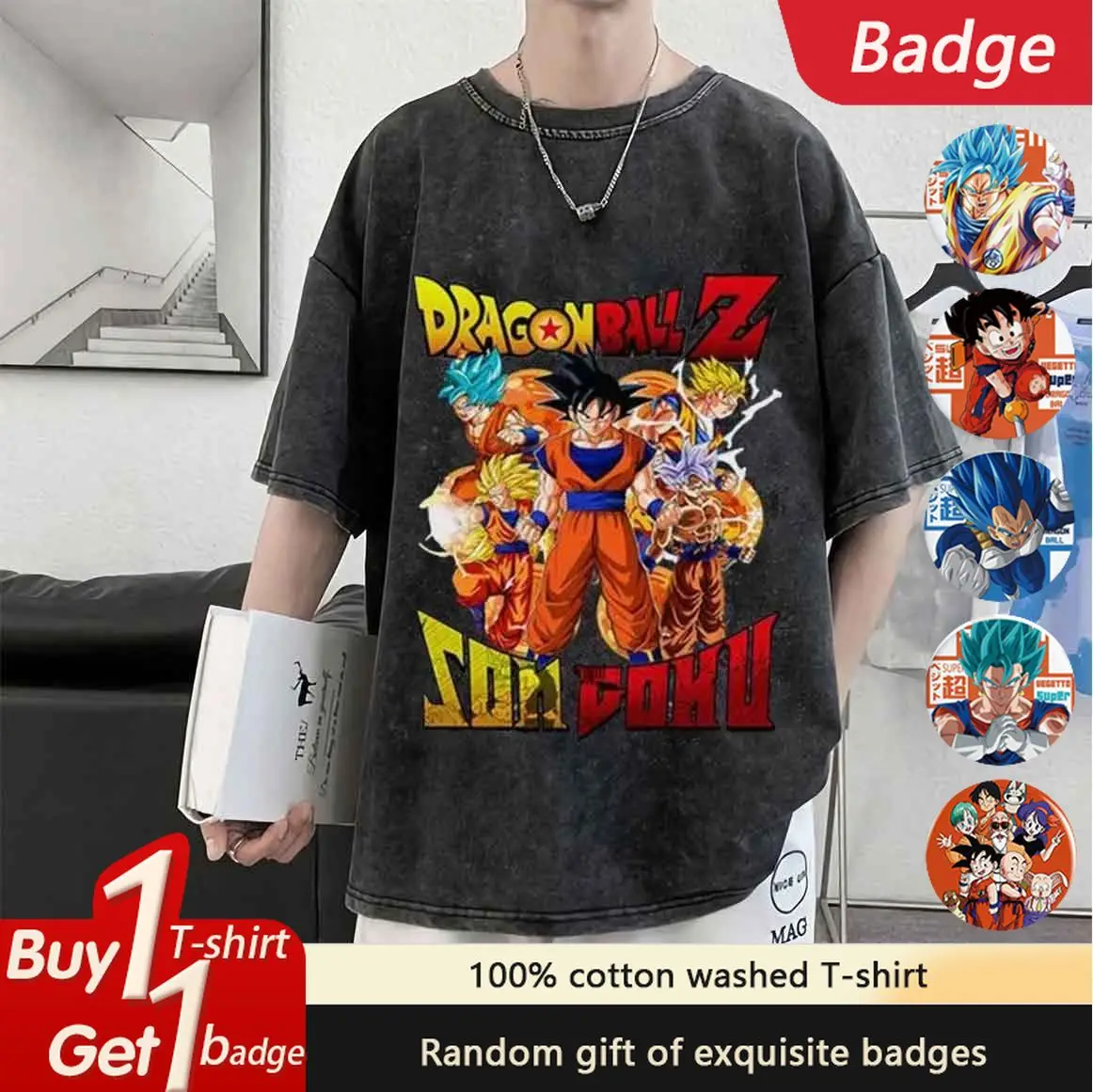

Anime Dragon Ball Goku Men's Clothing Vintage Washed T Shirts Oversized Streetwear Y2k Women Short Sleeved Tee Casual Top Summer