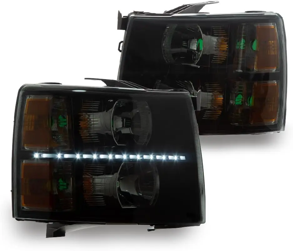 

Светодиодная лента DRL в сборе, совместимая с Chevy Silverado 1500 2500 3500 и моделями HD 2007-2014, дымовая линза, черный корпус A