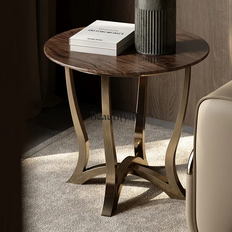 

04Light luxury natural marble edge, living room sofa round corner