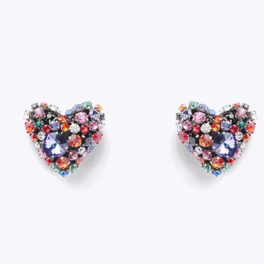 Stonefans Crystal Multicolour Heart Ear Clip Cuff for Women No Piercing Bachelorette Bride Earrings Handmade Wedding Luxury Gift