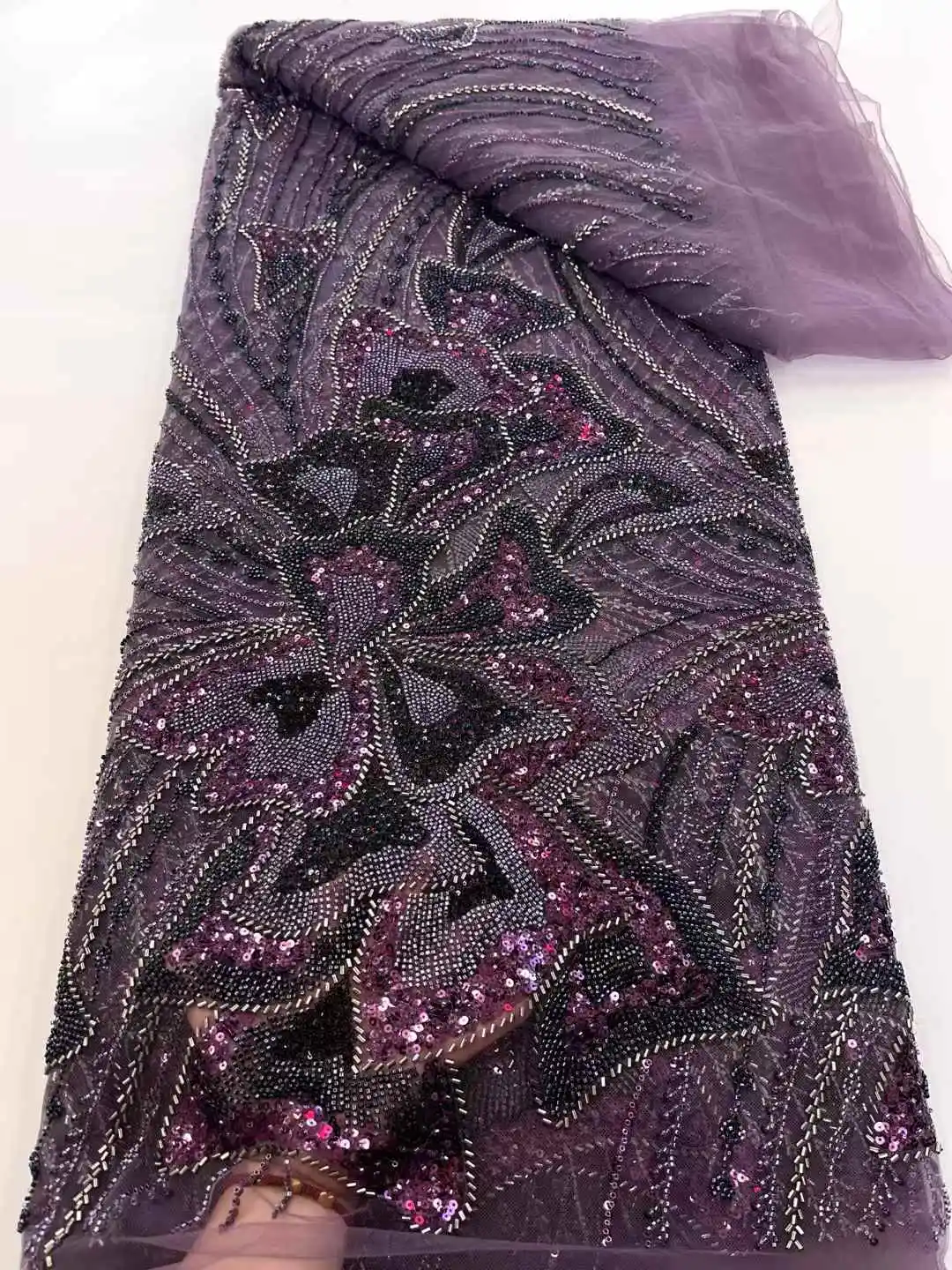 African French Lace Fabric With Heavy Beaded Sequins 2025 Newest Luxury French Tulle Lace For Nigeria Bridal Wedding Dresses Sew