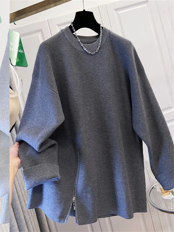 

Свободный трикотажный свитер для женщин больших размеров в Корейском стиле Sle Lazy Faion Осень Зима Новое поступление Цвет круглый Ne Lon...