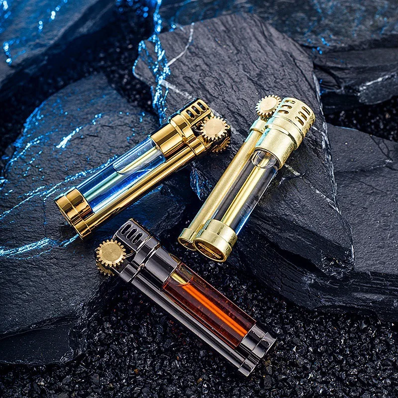 Retro Old-fashioned Lighter Visible Oil Volume Personalized Windproof Butane Lighter Transparent Fuel Tank Kerosene Lighter