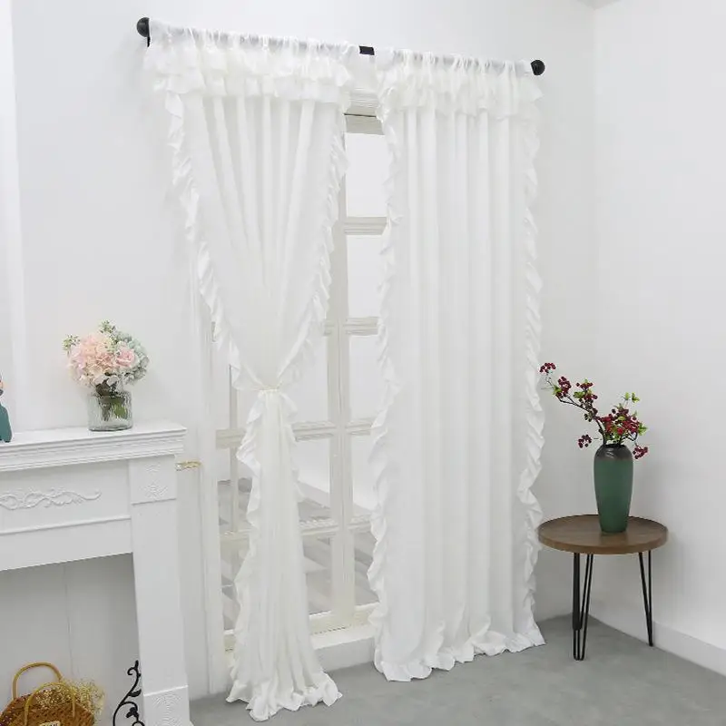 1pcs Elegant White Ruffle Edge Curtain High Quality Home Living Room Window Decorative Drapes Gorgeous Cafe Office Curtains
