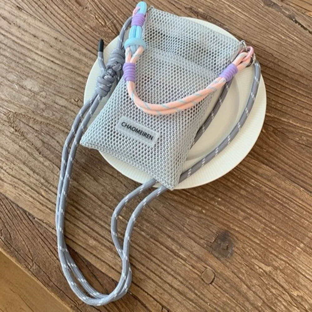Colorful Braided Strap Mesh Crossbody Bag Small Size Portable Small Shoulder Bag Candy Color Lightweight Mini Phone Bag