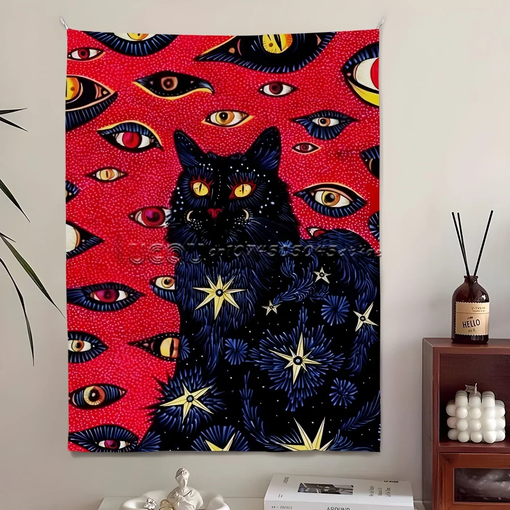 

Cat Witchcraft Hippie Eye Tapestry Perfect For Home&Living Bedroom Decor Wall Art Backdrop Banner wall cloth