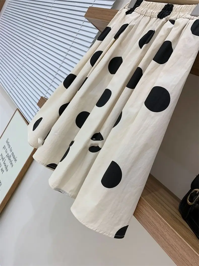 Summer Girls Clothing Set New Children's Cotton Square Neck Bubble Sleeve Top Round Dot Half Skirt 2-piece Set Children's Skirt