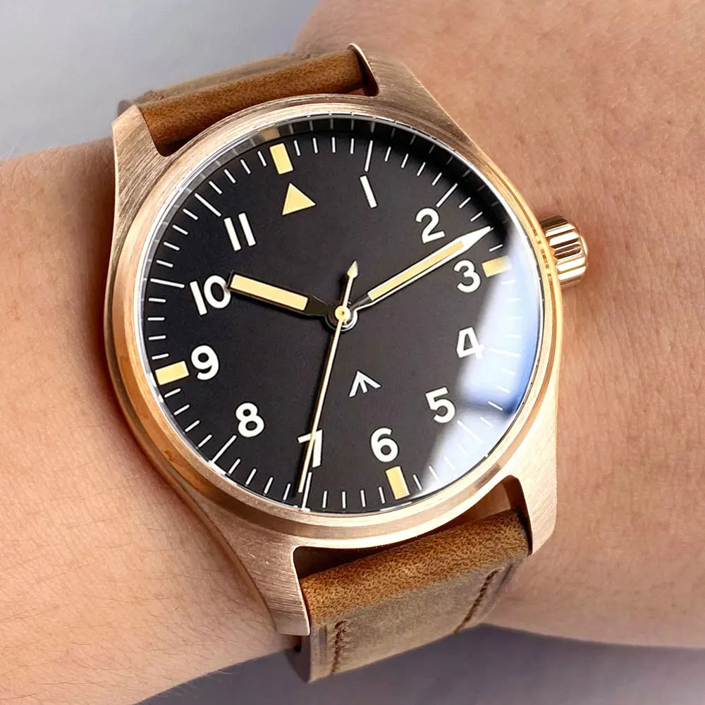 20ATM Tandorio 39mm Pilot CUSN8 Solid Bronze Quartz Watch For Men Sapphire Glass Arabic Numerals Lume VH31 Sweep Second Movement