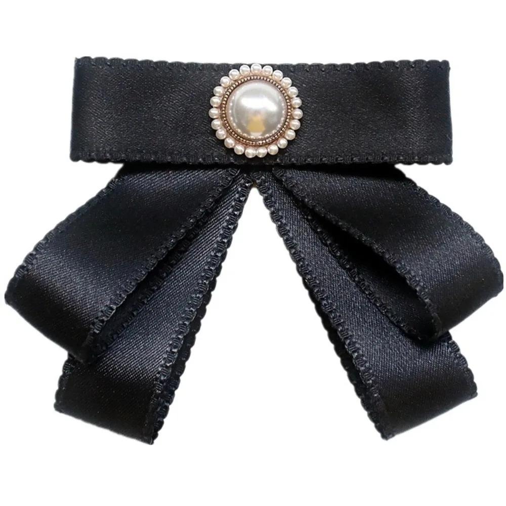 الحلو بلون أسود الشريط دبوس الراين متعدد الطبقات الأسود القوس ربطة العنق اللؤلؤ لوليتا الشريط شارة بروش القمصان