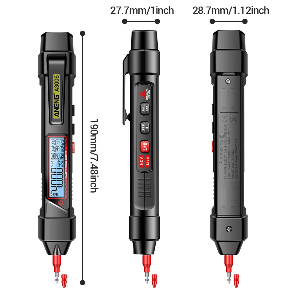 ANENG A3006 Digitales Multimeter Stiftform 4000 Messungen AC DC Spannungsprüfer Widerstands-Kapazitäts-Diodentest Elektrikerwerkzeug – Detail 11