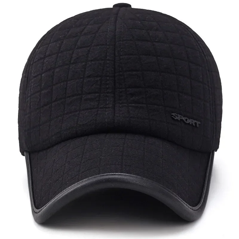 HOT Winter Baseball Cap for Men with Earflaps Warm Cotton Thicker Snapback Cap Men Father's Hats Ear Protection Casquette