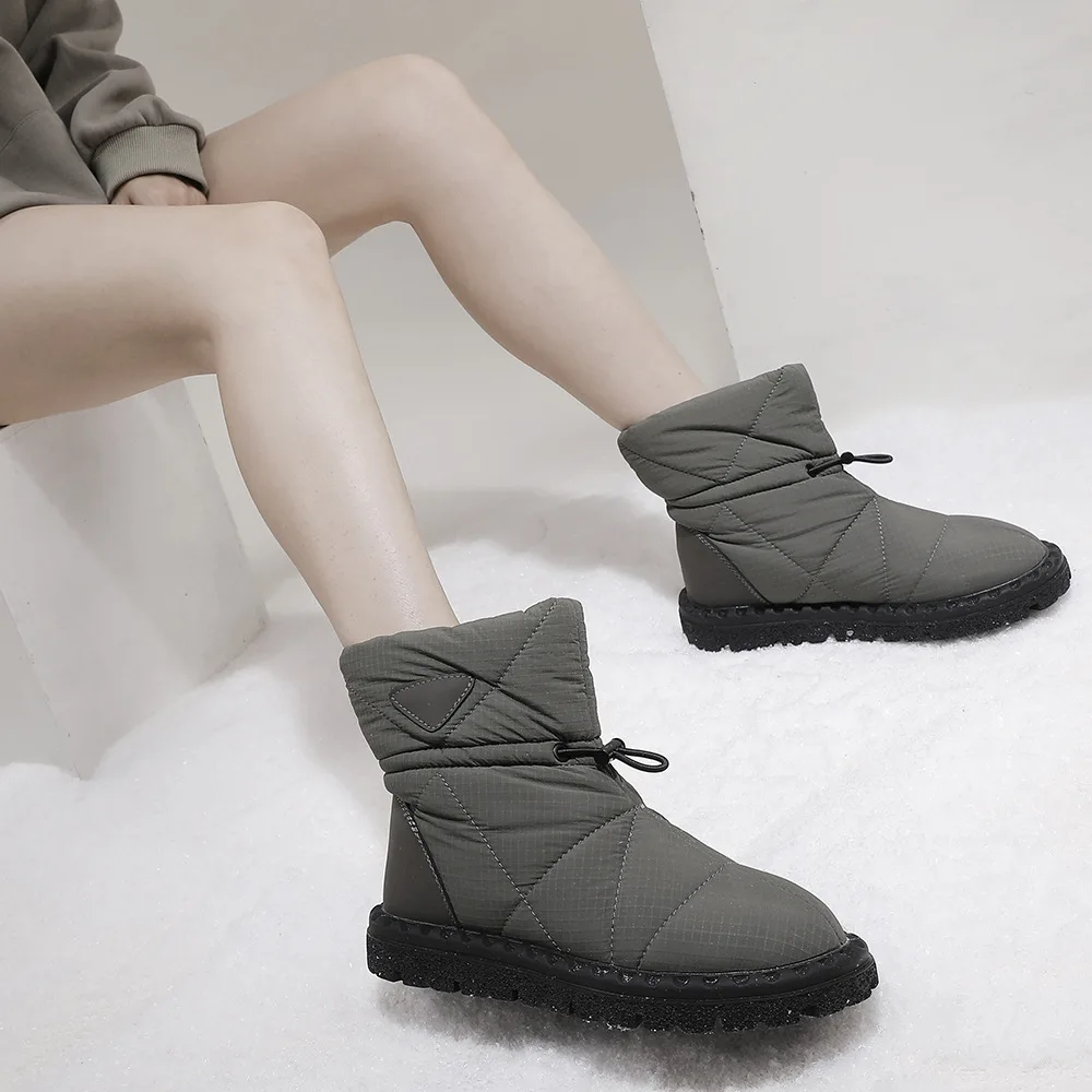 Warm Snow Boots Women Matte Dark Green Fashion Cotton Thick Artificial Fur Lining Lightweight Comfortable Casual Shoes for Women