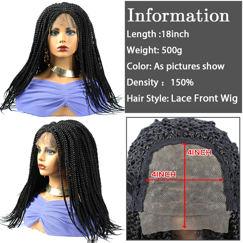 18 Inch Braided Lace Front Wigs Fro Black Women Ombre Brown Red Box Braids Lace Wig Synthetic 4x4 Lace Tresse Wig Perruque Donna