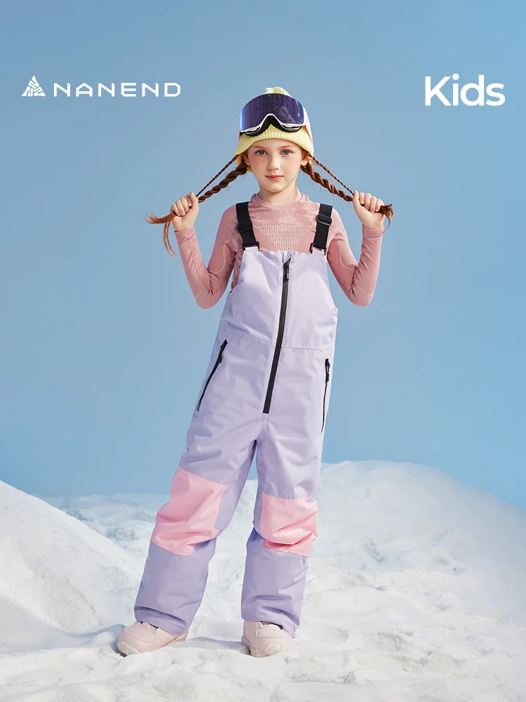 

Nanend Snowboard Children's Ski Pants Warm Waterproof Color Block Double Board Ski Bib Pants Boys and Girls