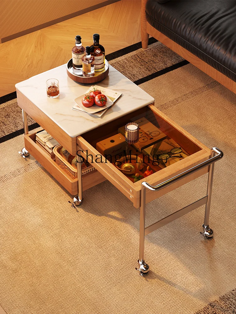 

FG бытовой мобильный чайный столик из цельного дерева с выдвижной стороной, несколько гостиной, маленькой квартиры, тележки