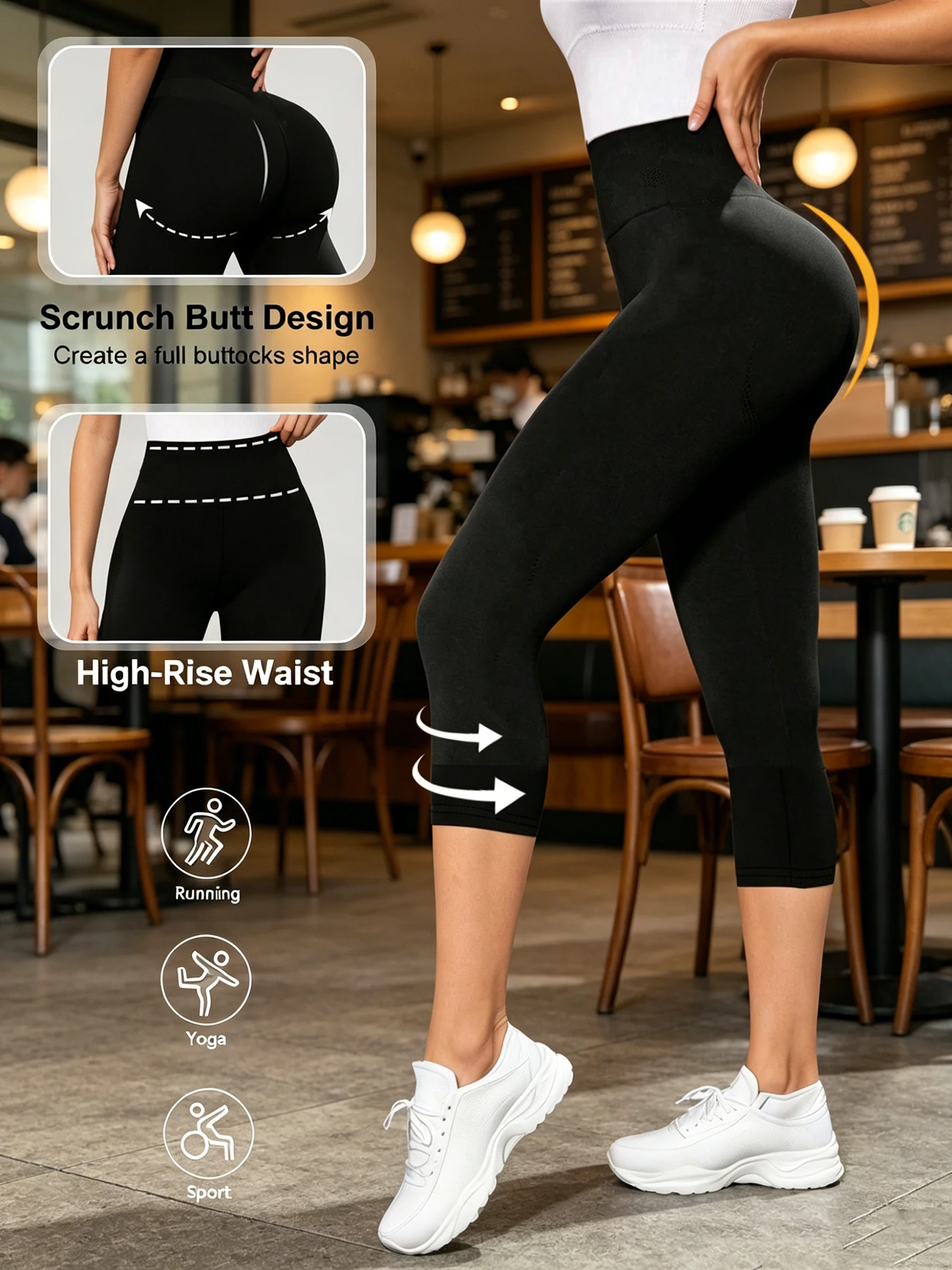 

Women High Waist Solid Capri Pants, Super Soft Non See Through Tummy Control Leggings for Yoga Running Workout Casual Wear