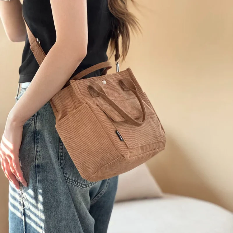 Neue Lässige Cord-Tragetasche für Damen, Große Schulter-Umhängetasche, Leichte Henkeltasche für den Täglichen Gebrauch und Pendeln – Detail 3