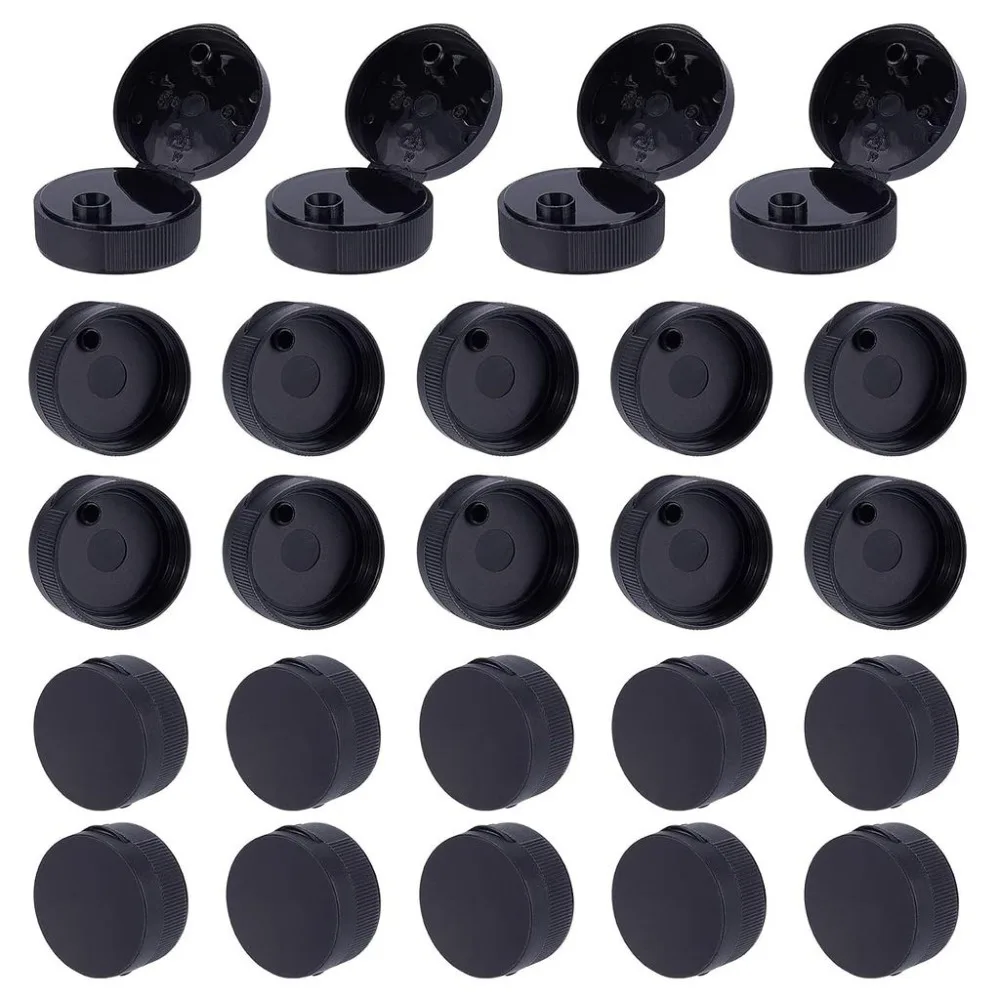 24pcs Black Flip Top Caps 28-400 With 0.3 Inch Orifice Round Ribbed Snap Closures -Dispensing Caps Inner Diameter 27.5mm