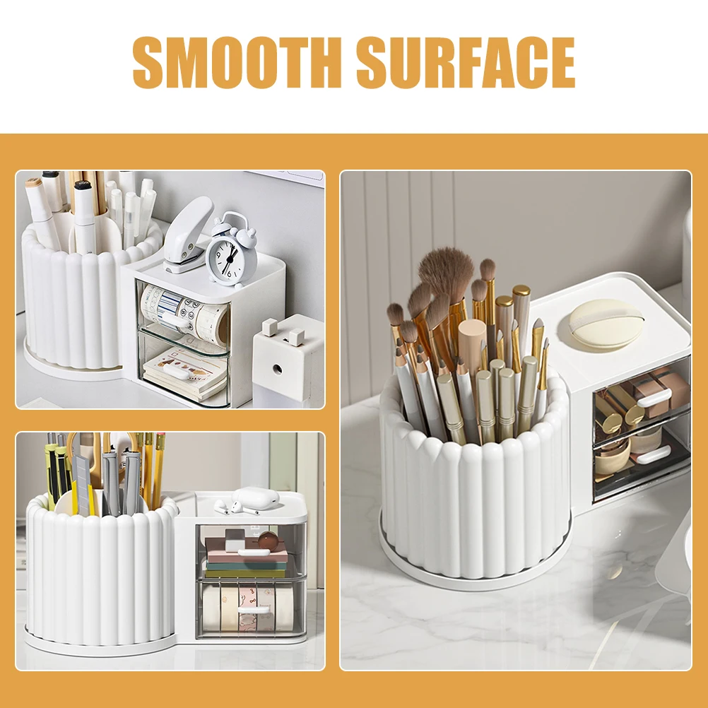 

Rotating Pen Holder Storage Box Cream Yellow Multi Function Desk Organizer Brush Holder Pencil Cup Stationery Supply Household