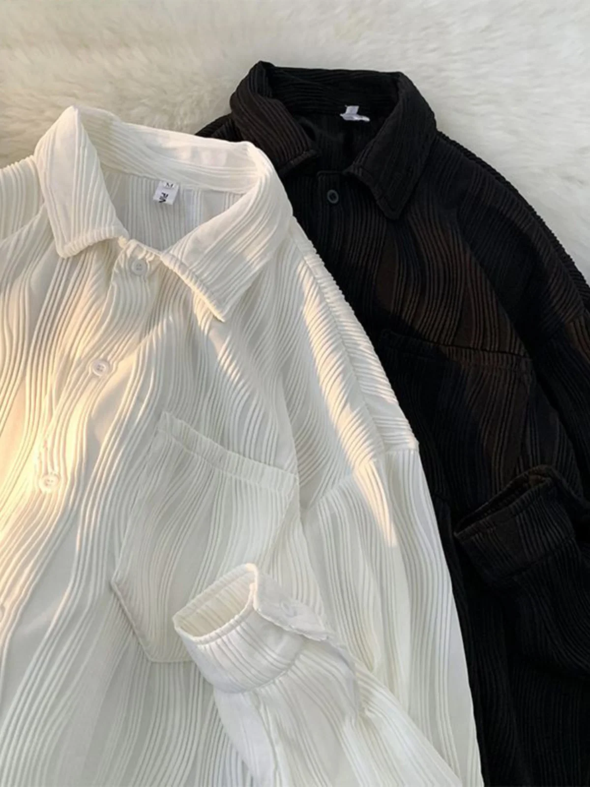 

Loose Long Sve Men's irt Vintage Pleated Design Breathable Polyester Fiber Autumn Special Large Size 300 Pou Jaet