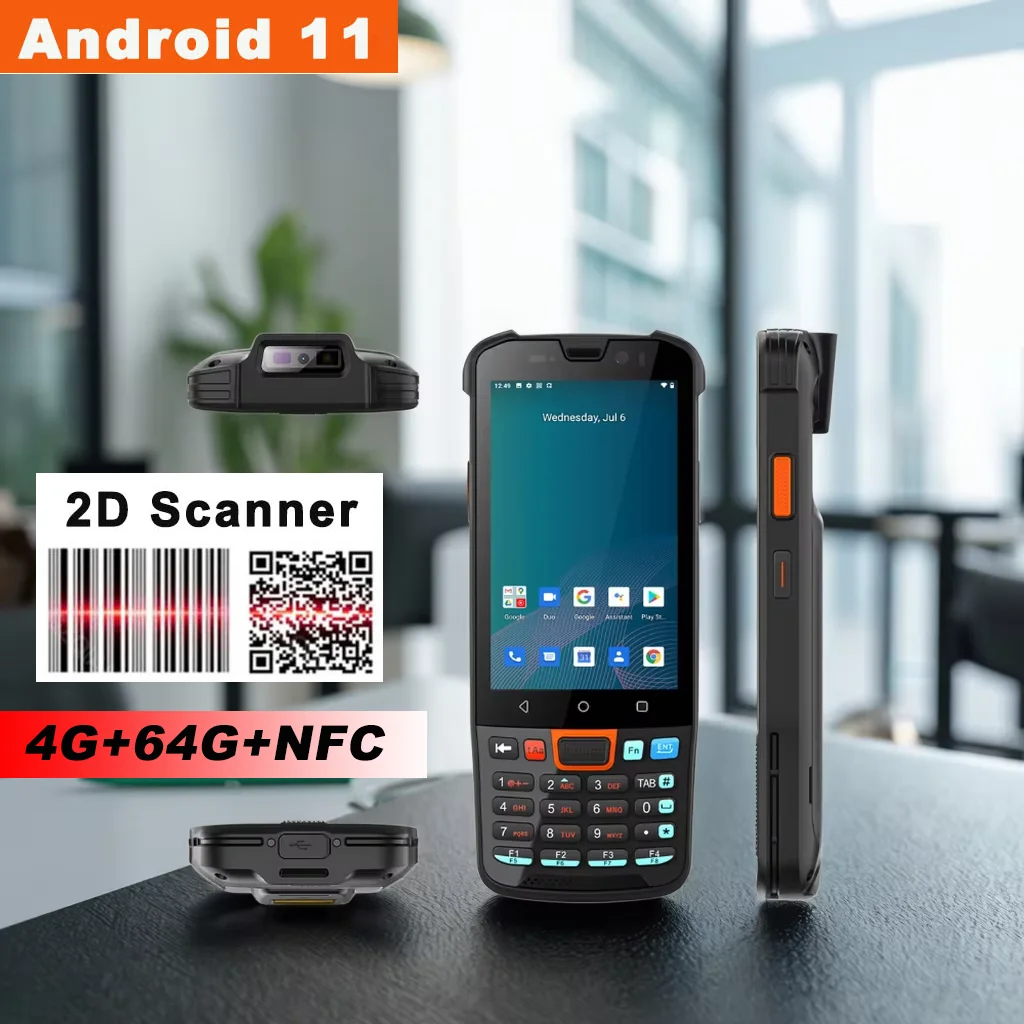 

Прочный КПК Android-терминал 4 ГБ 64 ГБ 2D-сканер штрих-кода 4G Lte WiFi Bluetooth IP65 Склад Ручной сборщик данных