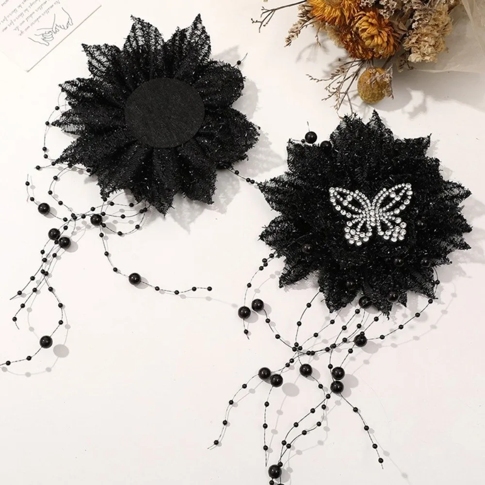 Pearl Embellishment Organza Flower Hair Clip Multi Use Design Feather Decor Pearl Feather Hair Accessory Delicate Craftsmanship