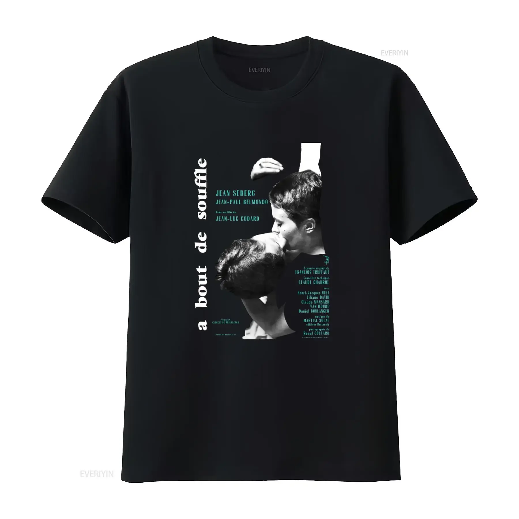Camiseta de hombre con estampado de la película 'À Bout De Souffle' de Jean-Luc Godard, estilo retro, informal, vintage, lavada