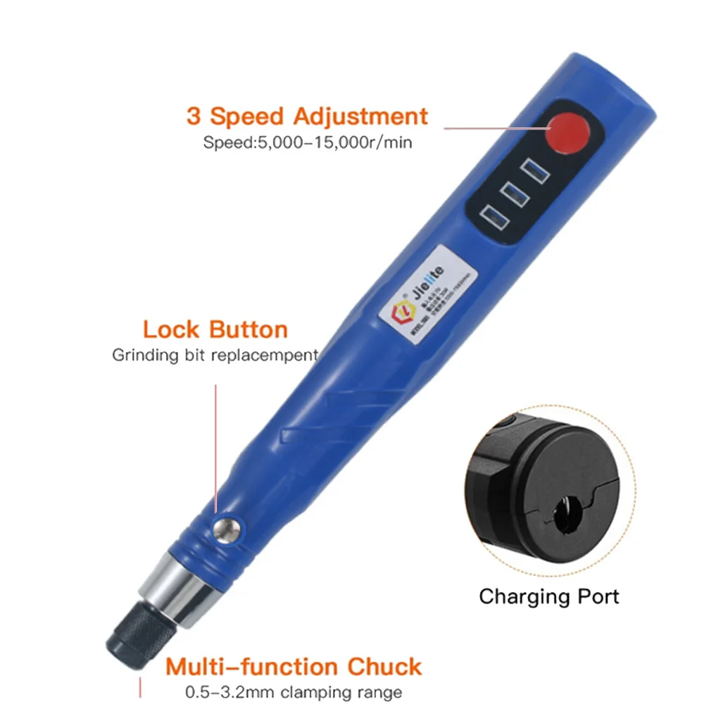 Imagem -05 - Mini Moedor de Broca Elétrico sem Fio Bateria Recarregável Removível Gravação Led Ferramenta Rotativa de Velocidades Gravador Dremel