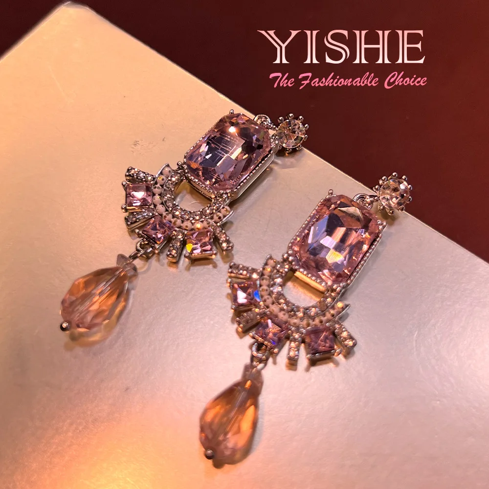 New Chinese lace water drop full diamond earrings, colored treasure plated real gold S925 high-end earrings wholesale from the s