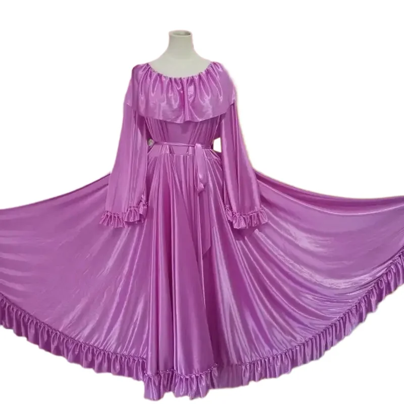 

Glossy ice silk Womens Satin Loose Maxi Dress Long Sleeve PlusSize Sexy Black Sleeping Robe Solid Long Dress Elegant Slim O-neck