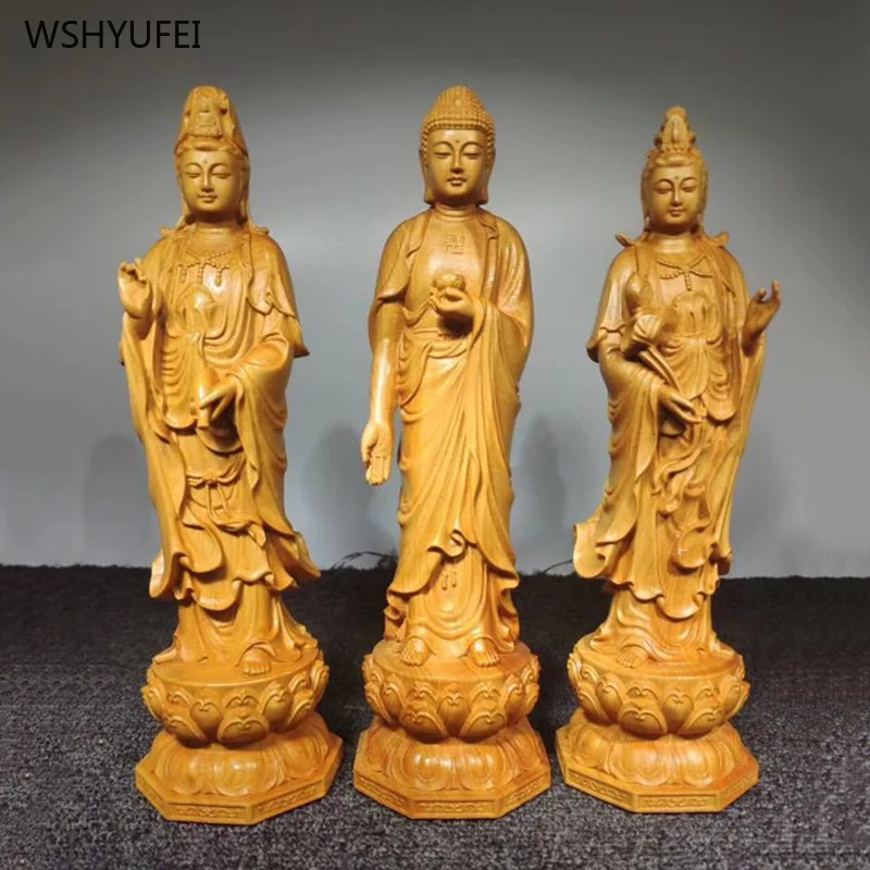 

1 Pc Cliff Cypress Wood Guanyin Buddha Statue Living Room Home Decoration Carving Techniques Household Offerings and Ornaments