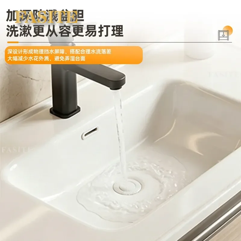 For Bathroom Double Rock Slab Ceramic Smart Mirror Cabinet Honeycomb Aluminum Main Cabinet with Drawer Storage Internet