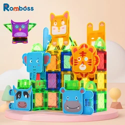 Juego de bloques de construcción magnéticos de animales Romboss para niños, azulejos de construcción magnéticos, juguetes educativos Montessori, regalos de navidad