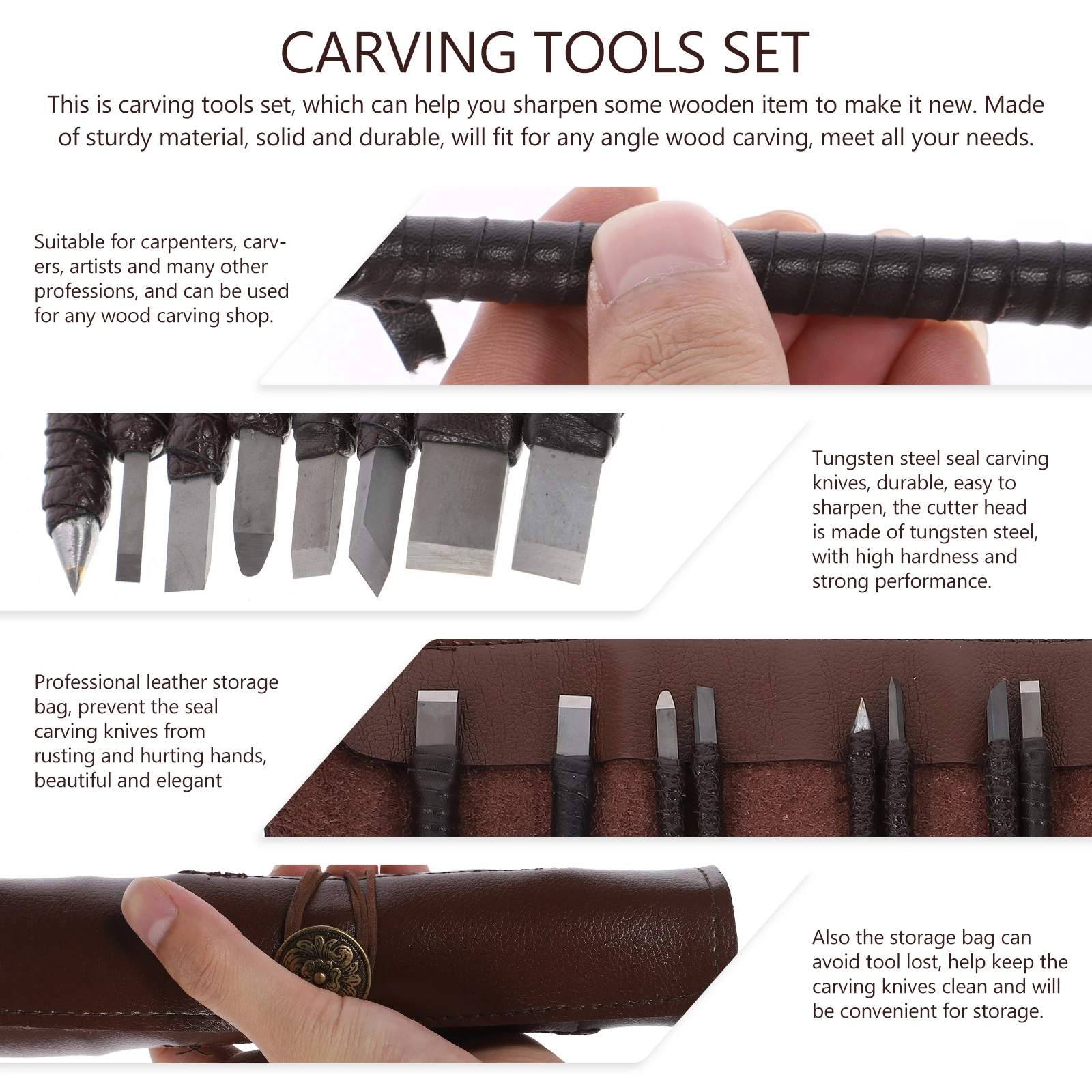 

8 шт., набор стальных ножей для резьбы по дереву, набор инструментов «сделай сам», прочная антикоррозийная портативная сумка для хранения в комплекте, подходит для начинающих