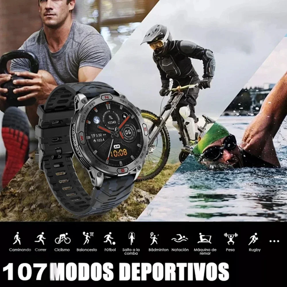 2024New 1.43\'\'HD Screen Heart Rate Watches Men Smart Watch Waterproof GPS Track Compass Altitude LED Smartwatch For IOS Android