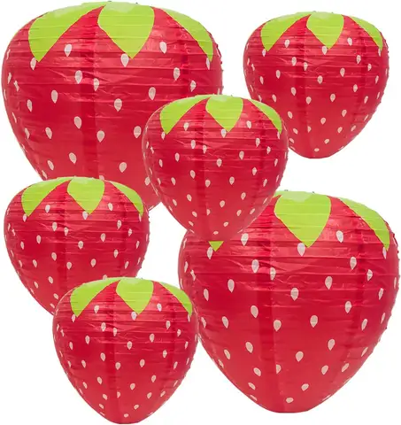 Lanternes en papier fraise 3 pièces x 20cm, ornement très rafraîchissant et mignon pour thème de fruits, fête d'anniversaire, réception-cadeau pour bébé, mariage G