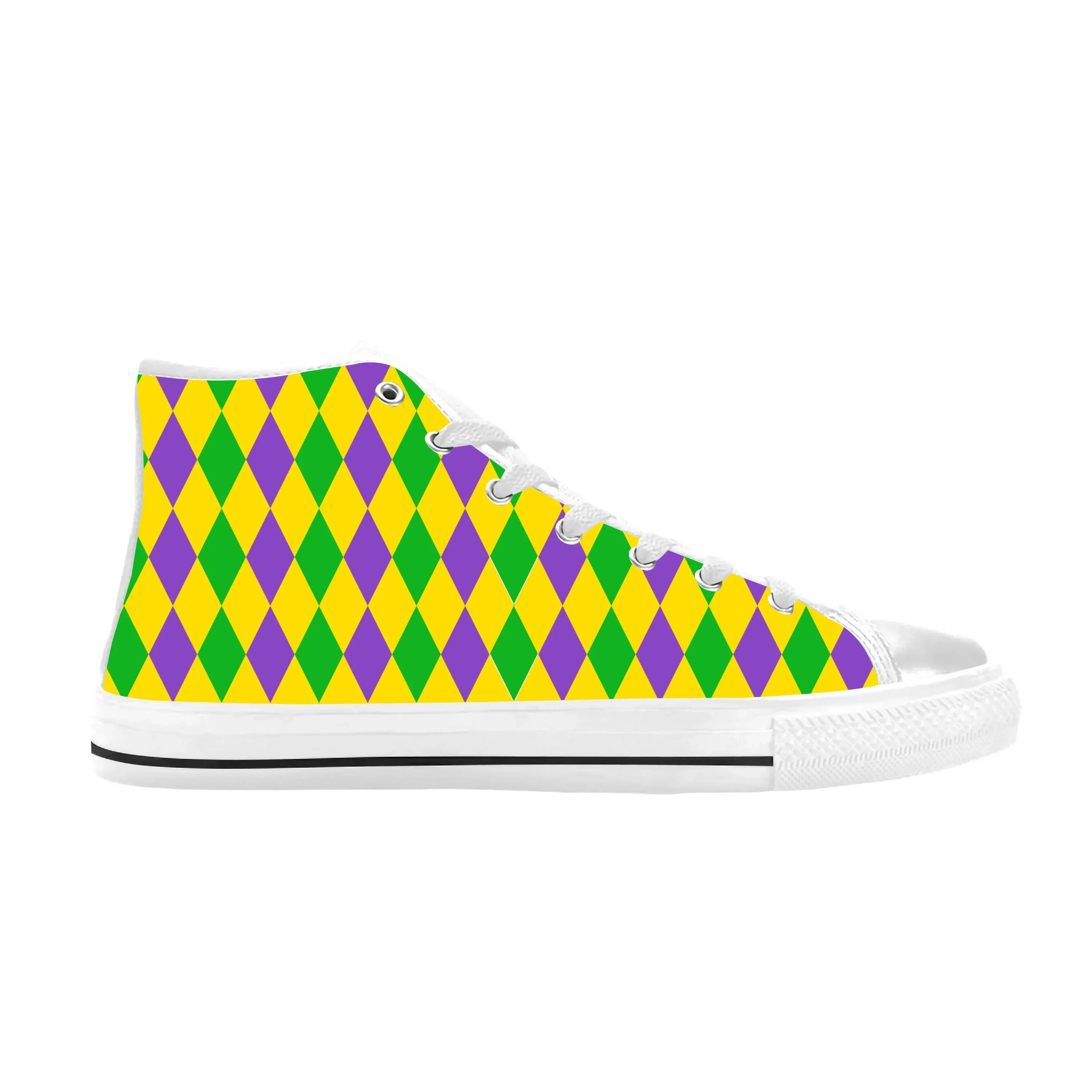 Mardi Gras Carnival Mask Feathers Beads Pattern Casual Cloth Shoes High Top Comfortable Breathable 3D Print Men Women Sneakers