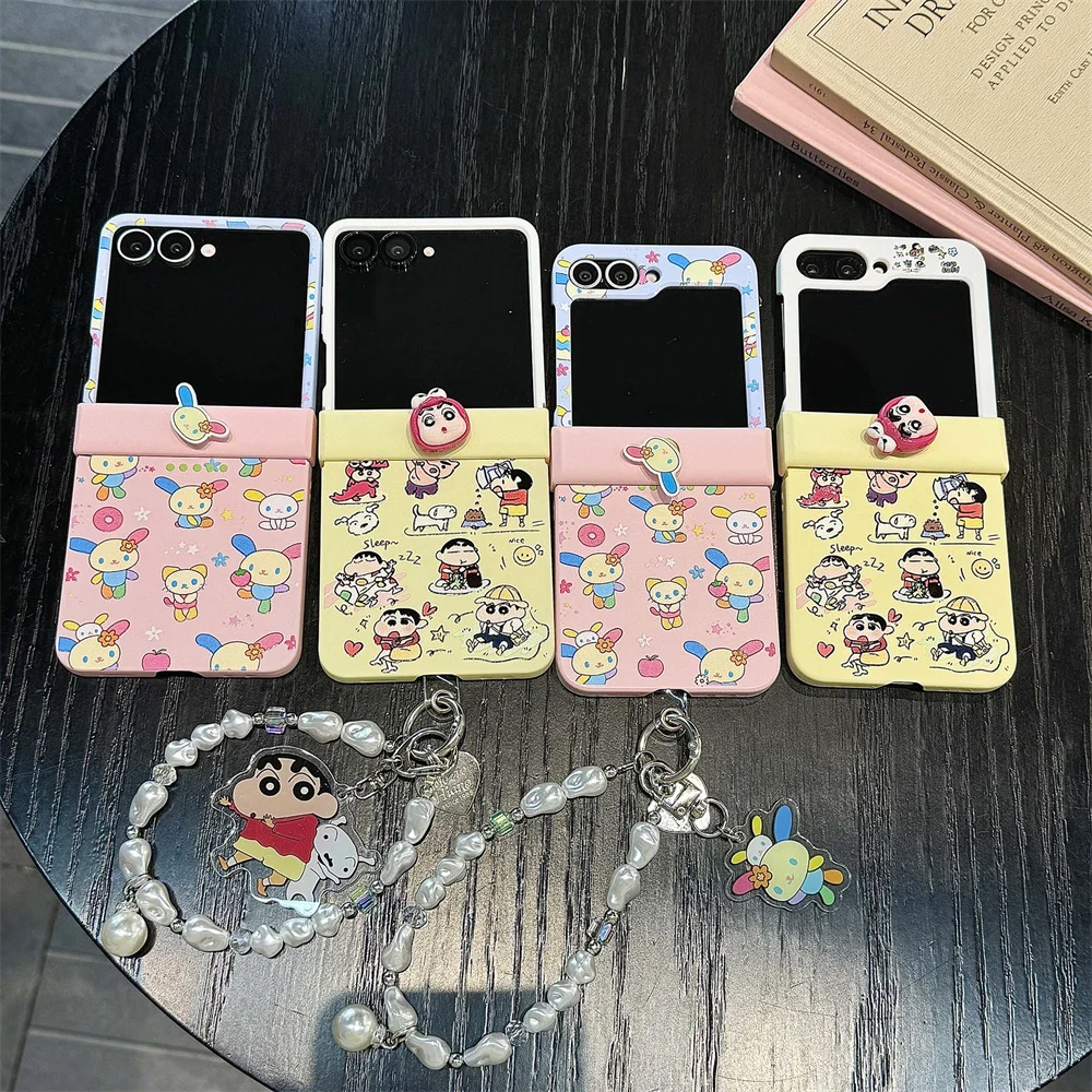 

New rotate Shin-chan Kawaii Rabbit phone case for Samsung Galaxy Z Flip 7 Flip 6 5 4 3 5G Flip 7 FE Cover Korea INS Lovely Funda
