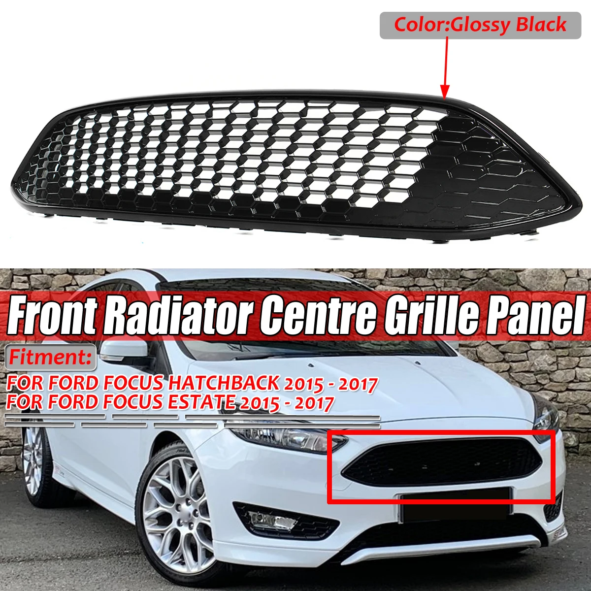 

New Car Front Bumper Center Grill Grille Honeycomb Mesh Racing Grill Cover For Ford For Focus MK3 ST LINE 2015-2017 Front Grille