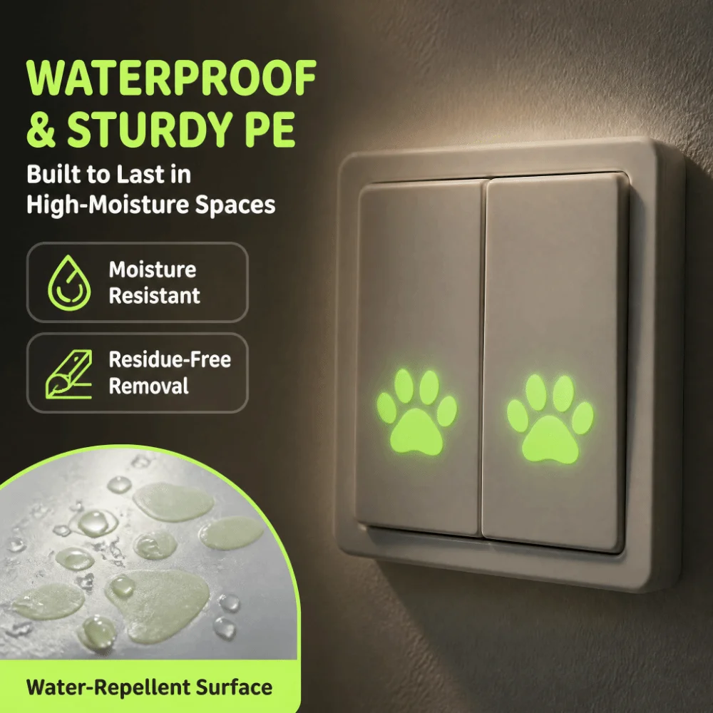 10/20Pcs Creative Fluorescent Paw Wall Sticker Glow-in-the-Dark Self-adhesive Paw Print Wall Decals Removable Waterproof