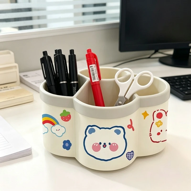 Rotatable Pen Container Large Capacity Multi-function Slant Insert Pen Holder Desk Stationery Storage for Office