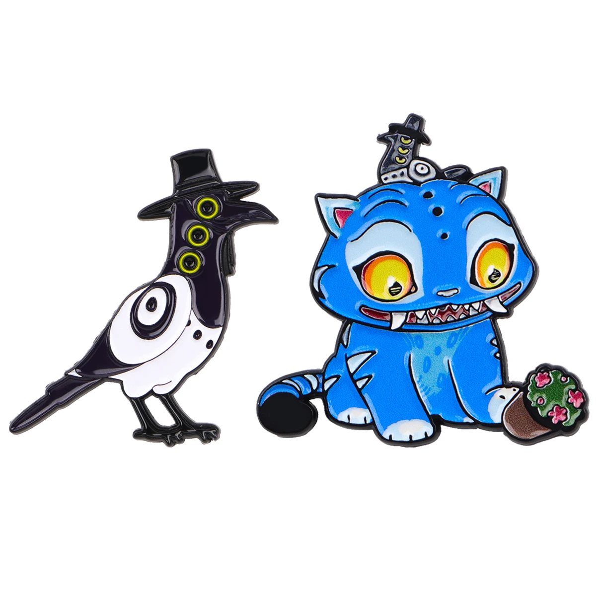 Pin esmaltado de gato azul feliz, broches del equipo de cazador de fantasía, accesorios para mochila para hombre y mujer, insignia, joyería para solapa, regalo para amigos