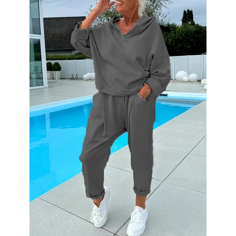

Pure Color Hooded Sports Set Women's Fashion Ensemble Summer Collection Casual Outfit Student Uniform Workwear
